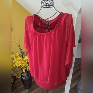 Banded Bottom Flutter Sheer Sleeve Blouse